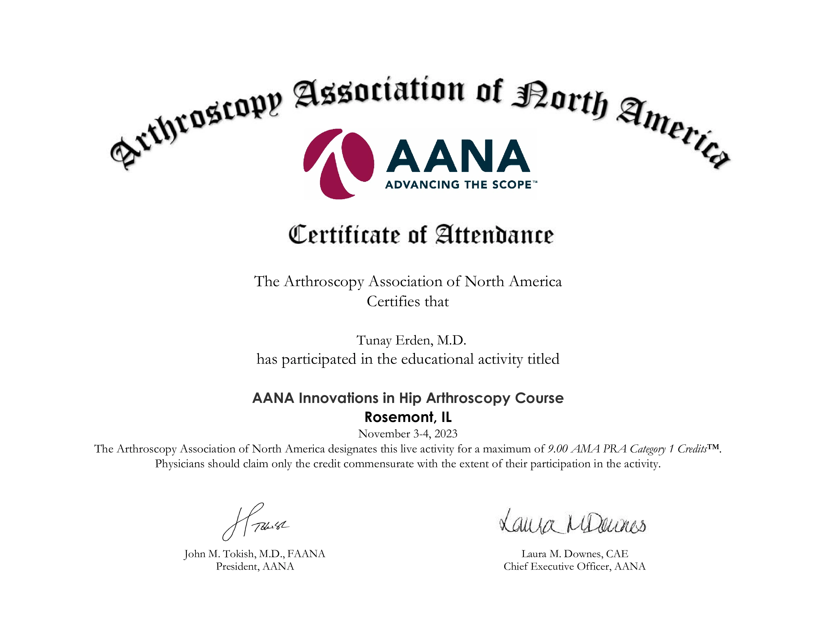AANA Innovations in Hip Arthroscopy Course, Rosemont, IL